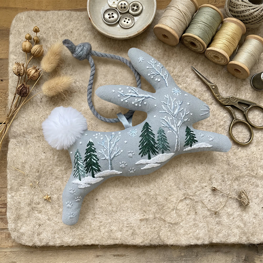Rubbyoo Rabbit Embroidery Kit - Snowy Tree Scene | Beginner-friendly Craft | Cute Hanging Charm - image 4