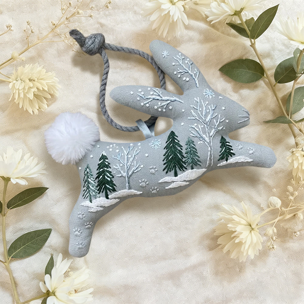Rubbyoo Rabbit Embroidery Kit - Snowy Tree Scene | Beginner-friendly Craft | Cute Hanging Charm - image 3