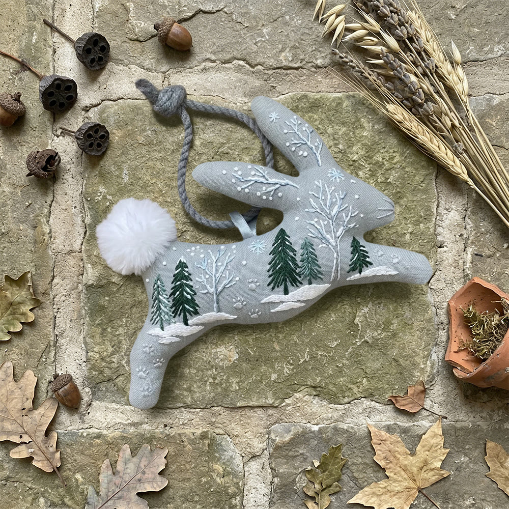 Rubbyoo Rabbit Embroidery Kit - Snowy Tree Scene | Beginner-friendly Craft | Cute Hanging Charm - image 6