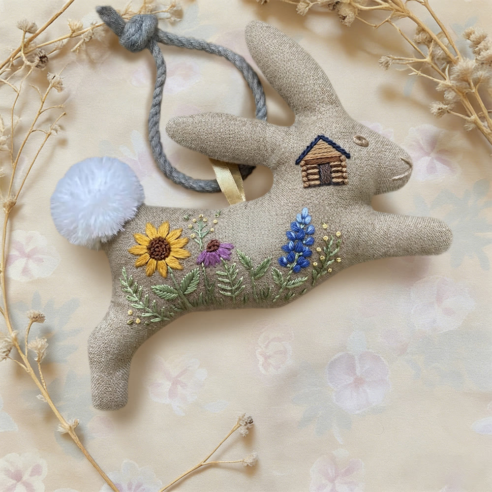 Rubbyoo Rabbit Embroidery Kit - Cabin And Wildflower | Easy Diy Project | Delightful Hanging Keepsake - image 2