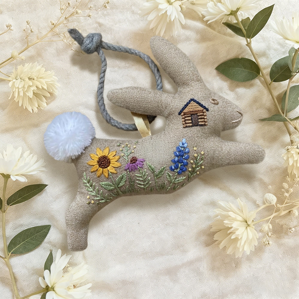 Rubbyoo Rabbit Embroidery Kit - Cabin And Wildflower | Easy Diy Project | Delightful Hanging Keepsake - image 3