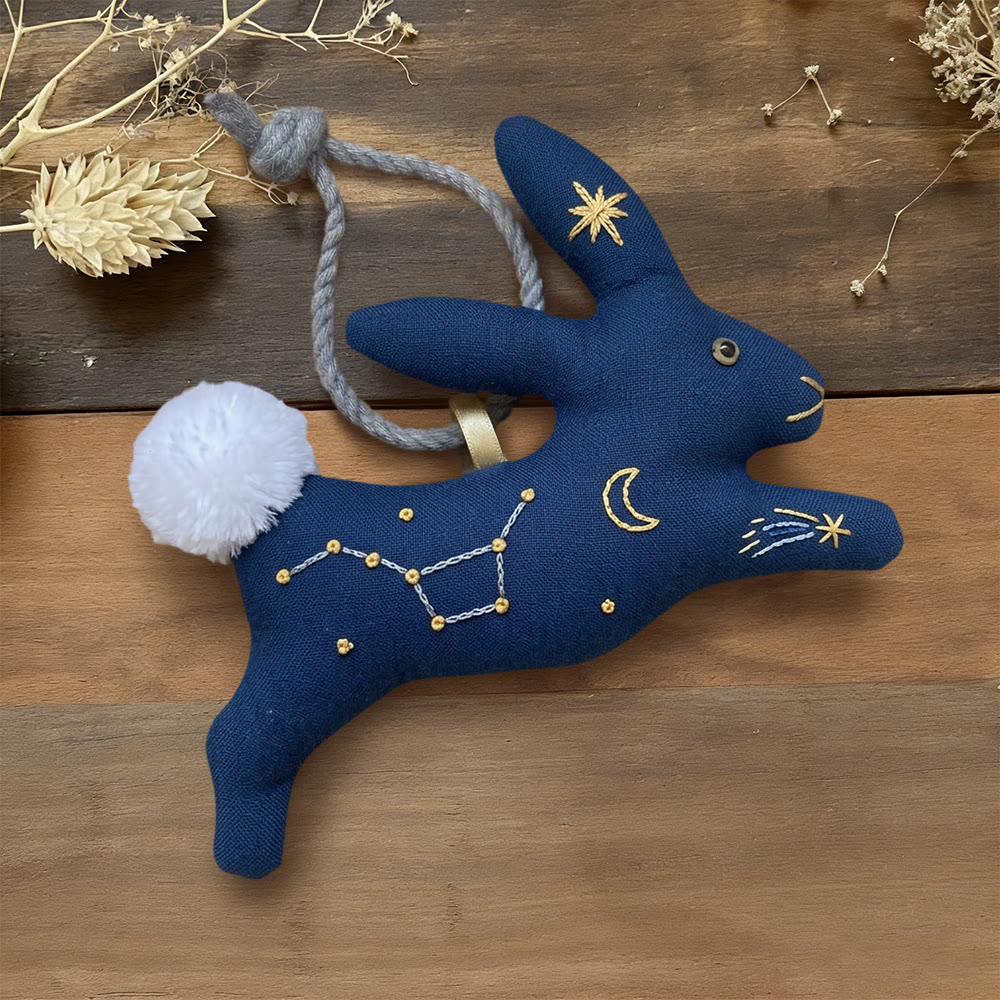 Rubbyoo Rabbit Embroidery Kit - Star Constellation And Moon | Novice-friendly Diy | Magical Room Decor - 6 inches hoop kit - image 1