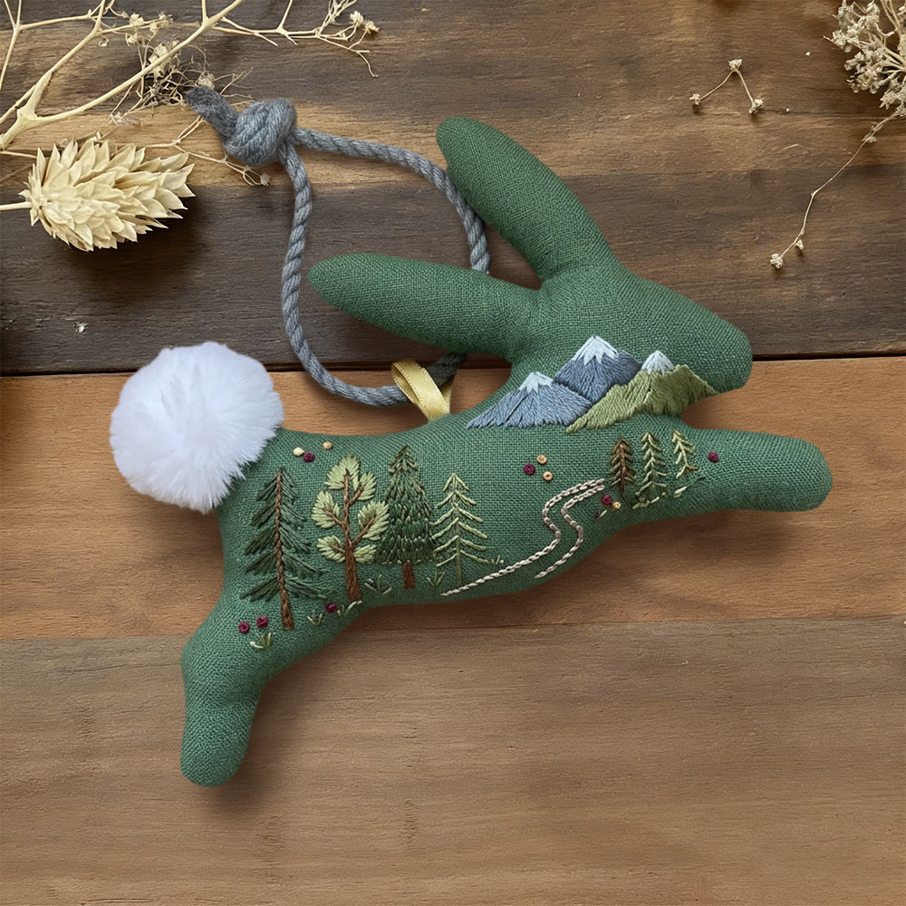 Rubbyoo Rabbit Embroidery Kit - Mountain River Landscape | Accessible Craft | Scenic Nook Token - 6 inches hoop kit - image 1