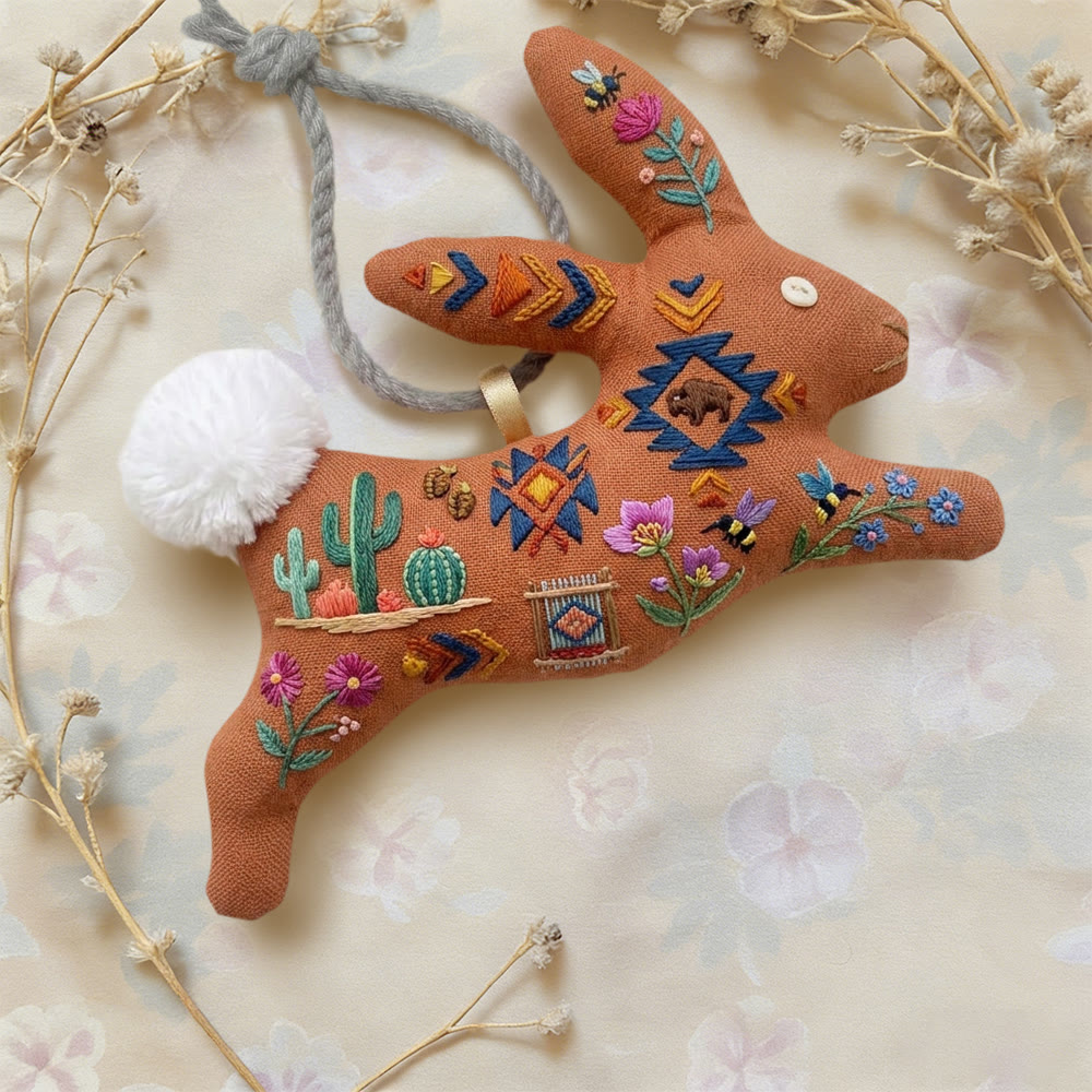 Rubbyoo Rabbit Embroidery Kit - Desert Cactus And Boho Pattern | Quick Craft | Unique Tabletop Accent - image 2