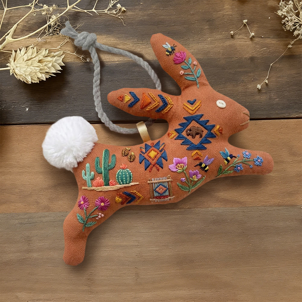 Rubbyoo Rabbit Embroidery Kit - Desert Cactus And Boho Pattern | Quick Craft | Unique Tabletop Accent - 6 inches hoop kit - image 1