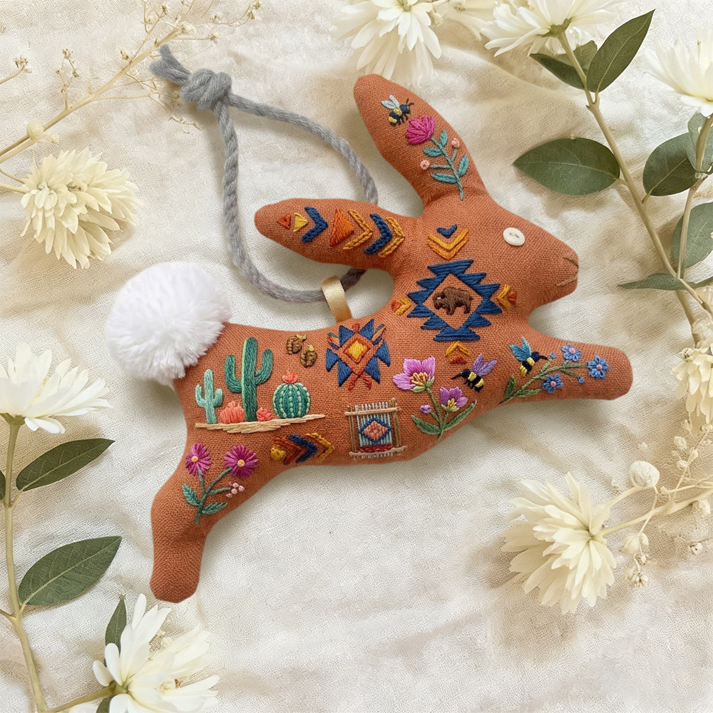 Rubbyoo Rabbit Embroidery Kit - Desert Cactus And Boho Pattern | Quick Craft | Unique Tabletop Accent - image 4