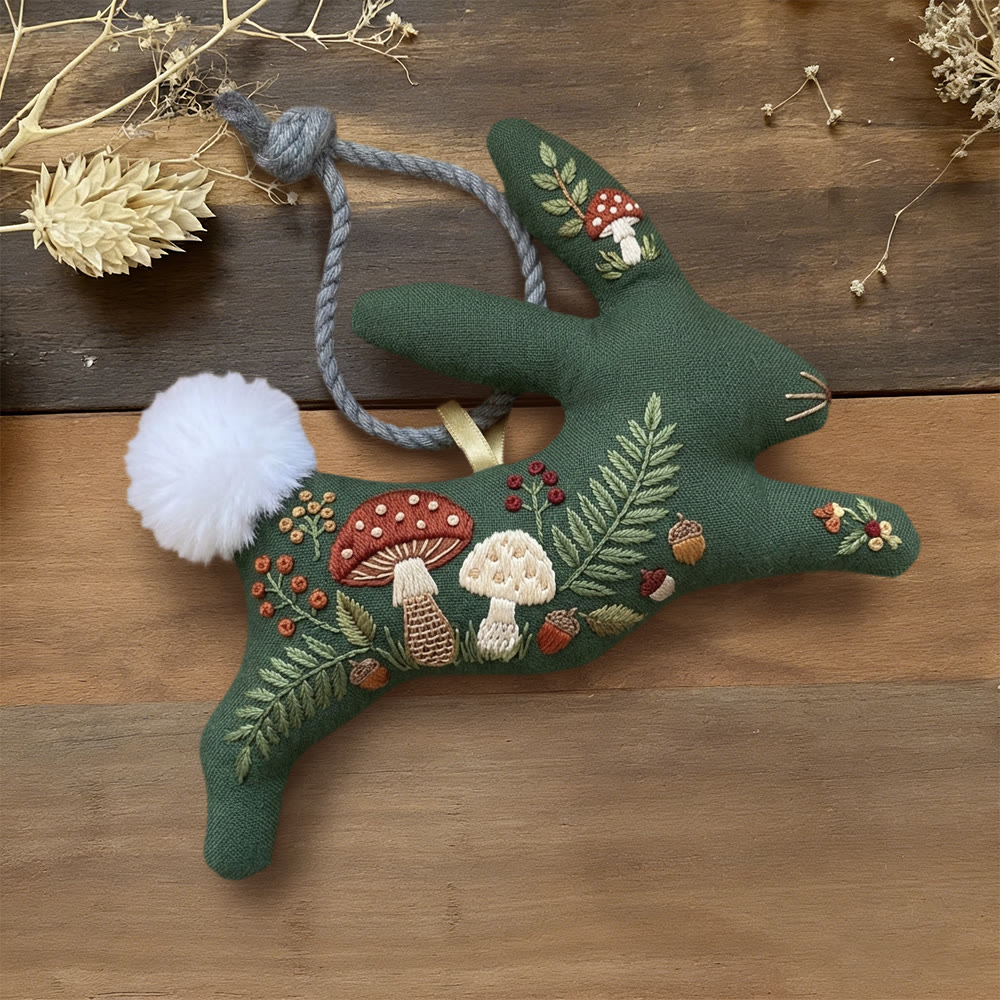 Rubbyoo Rabbit Embroidery Kit - Mushroom And Fern Grove | Cozy Diy | Whimsical Basket Surprise - 6 inches hoop kit - image 1