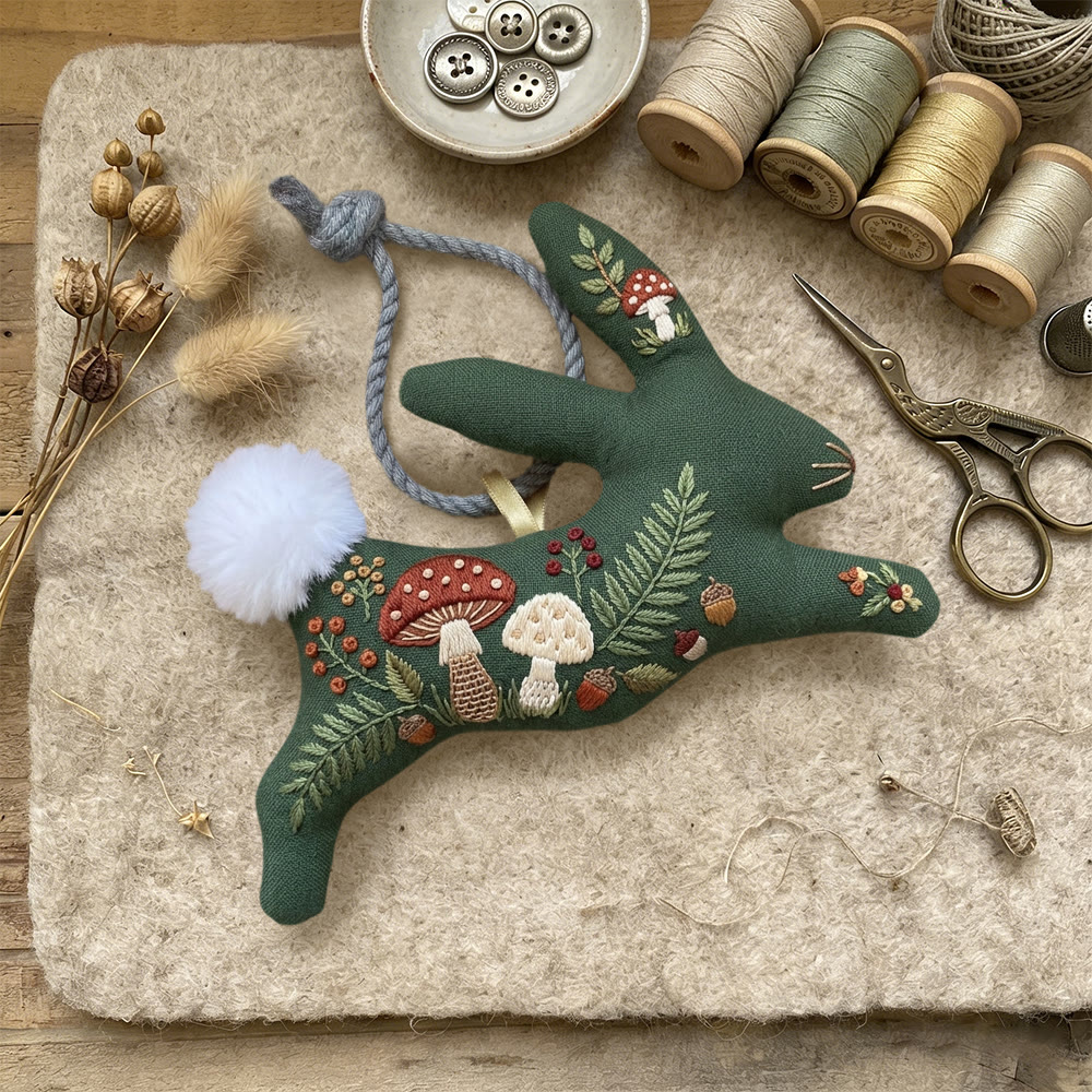 Rubbyoo Rabbit Embroidery Kit - Mushroom And Fern Grove | Cozy Diy | Whimsical Basket Surprise - image 3