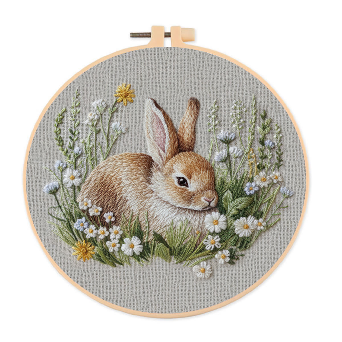 Rubbyoo Embroidery Kit - Rabbit In The Grass | Modern Beginner Craft |  Cute Hoop Art - 20*20cm - image 1