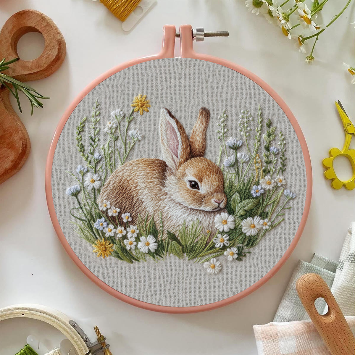 Rubbyoo Embroidery Kit - Rabbit In The Grass | Modern Beginner Craft |  Cute Hoop Art - image 3