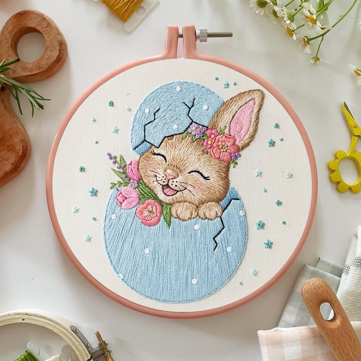 Rubbyoo Embroidery Kit - Easter Bunny | Embroidery Rabbit Pattern | Diy Spring Decoration - image 2