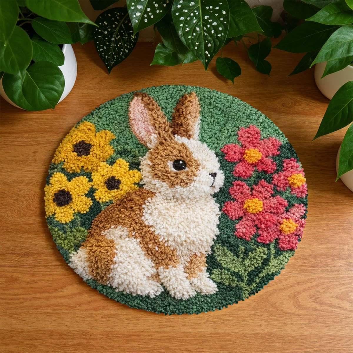Rubbyoo Latch Hook Rug Kit - Rabbit With Flower | Easy Beginner Craft | Diy Handmade Carpet - 48×48cm - image 1