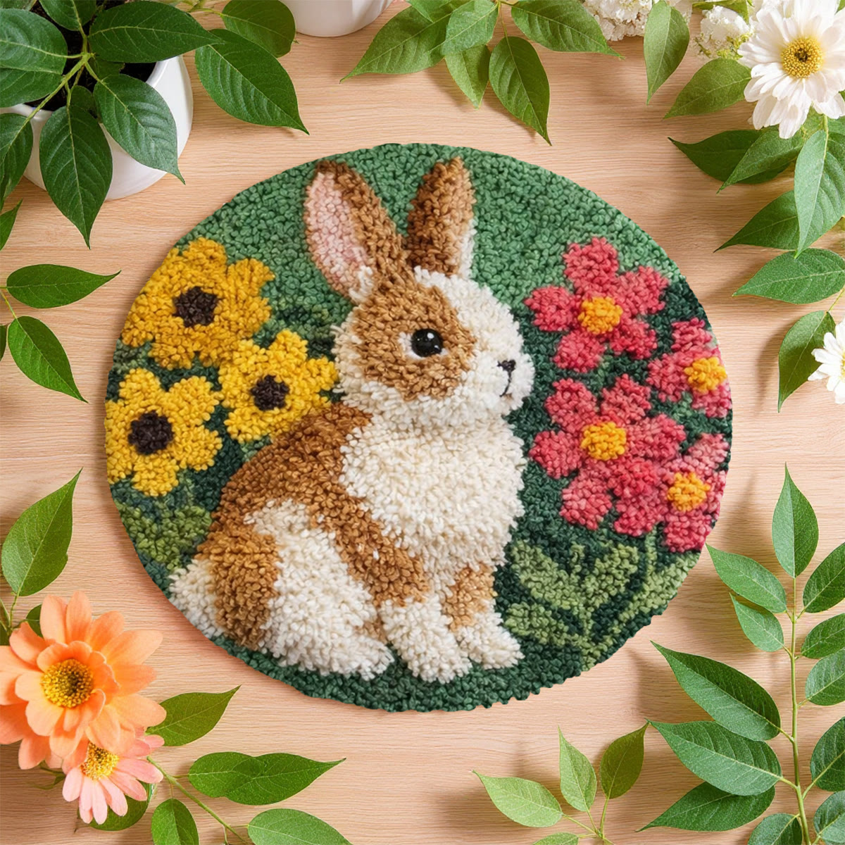 Rubbyoo Latch Hook Rug Kit - Rabbit With Flower | Easy Beginner Craft | Diy Handmade Carpet - image 7