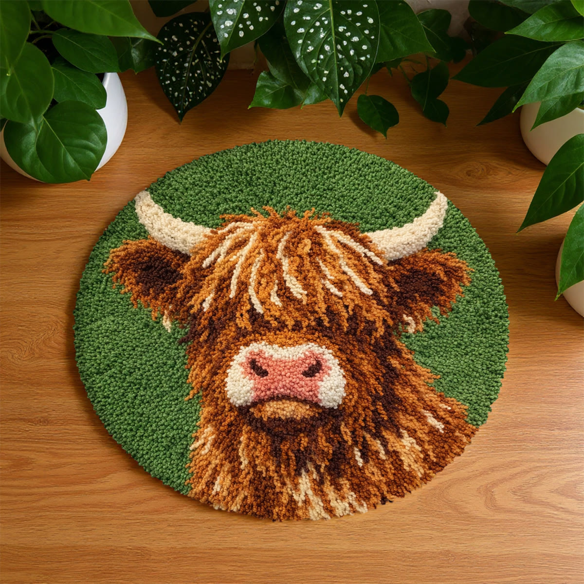 Rubbyoo Latch Hook Rug Kit - Fuzzy Highland Cow | Handmade Floor Mats | Unique Home Decor - 48×48cm - image 1