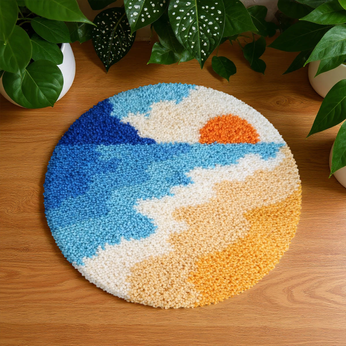 Rubbyoo Latch Hook Rug Kit - Beautiful Seaside | Handmade Colorful Mug | Full Kit For Starter - 48×48cm - image 1