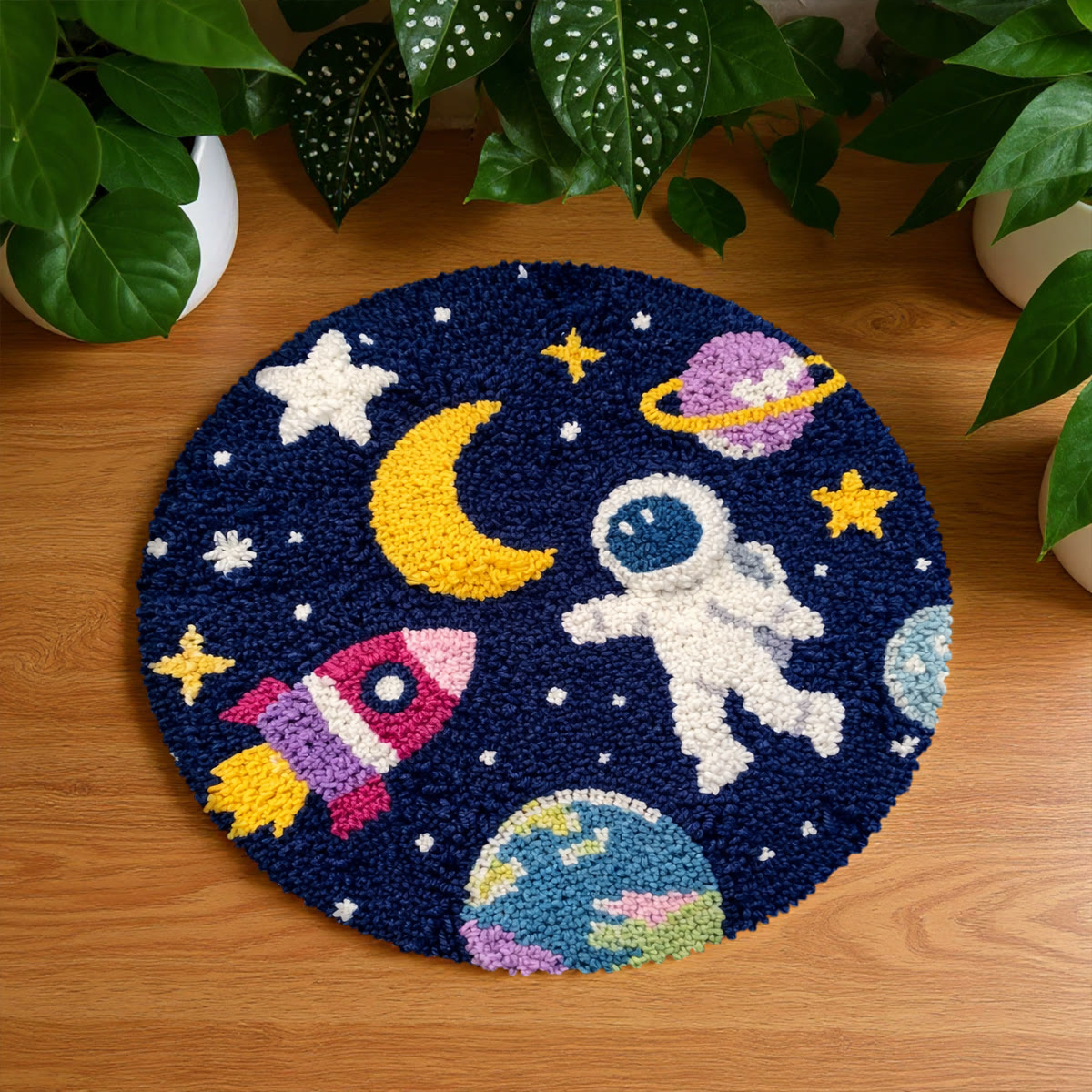 Rubbyoo Latch Hook Rug Kit - Astronaut Space | Diy Planet Carpet | Unique Handmade Craft  - 48×48cm - image 1