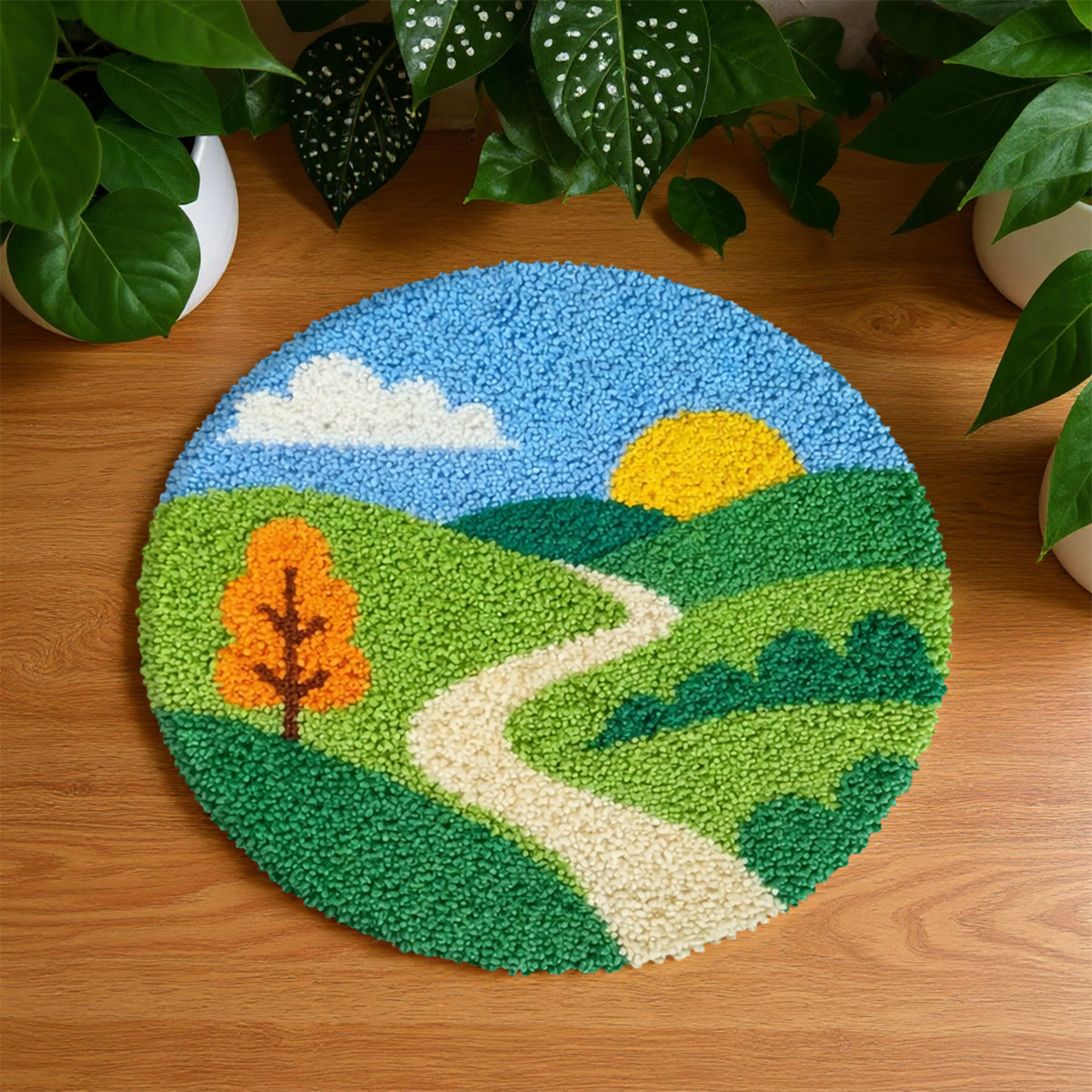 Rubbyoo Latch Hook Rug Kit - Country Road | Handmade Landscape Craft | Perfect Gift For Decoration - 48×48cm - image 1