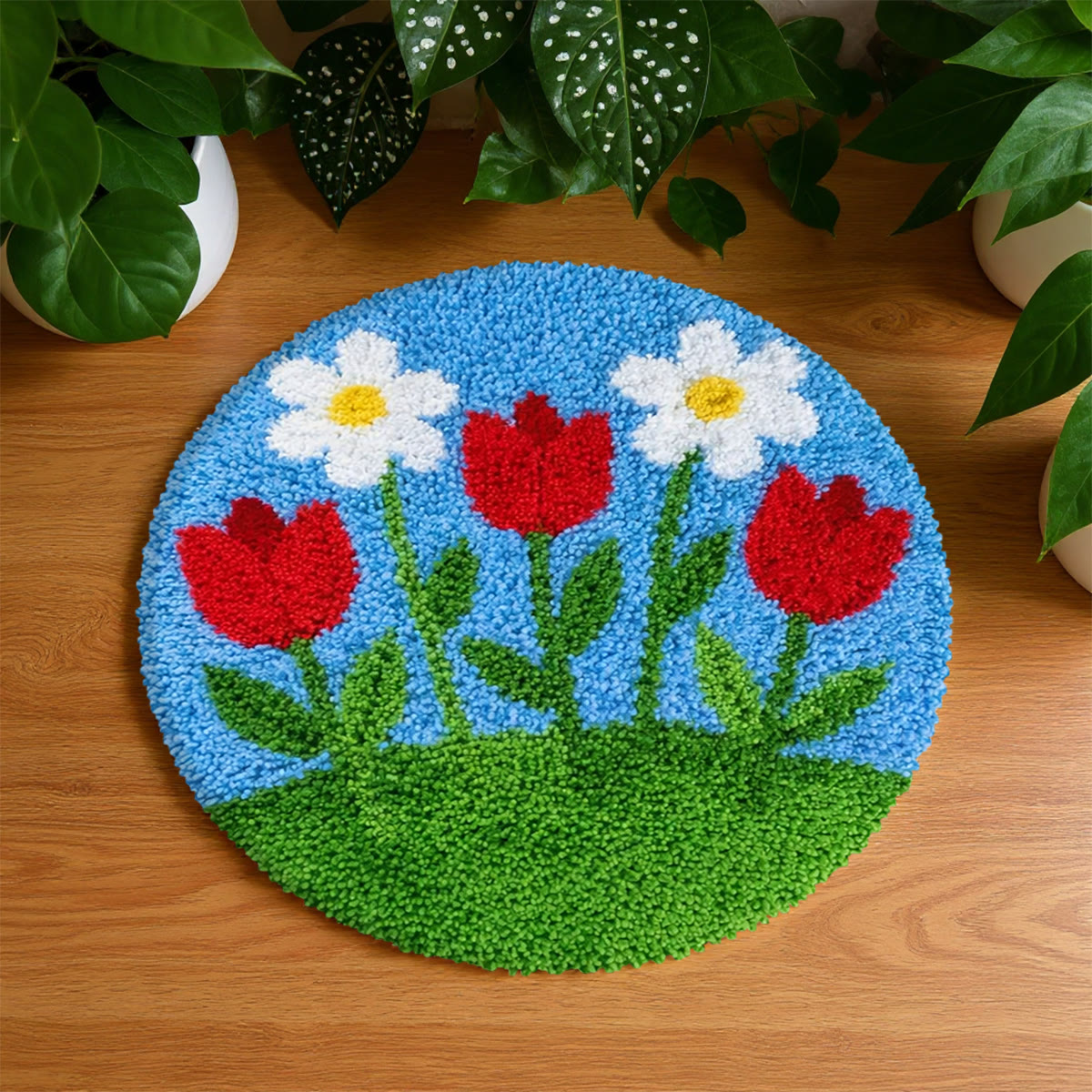 Rubbyoo Latch Hook Rug Kit - Little Flower | Spring Home Decoration | Easy Handmade Art - 48×48cm - image 1