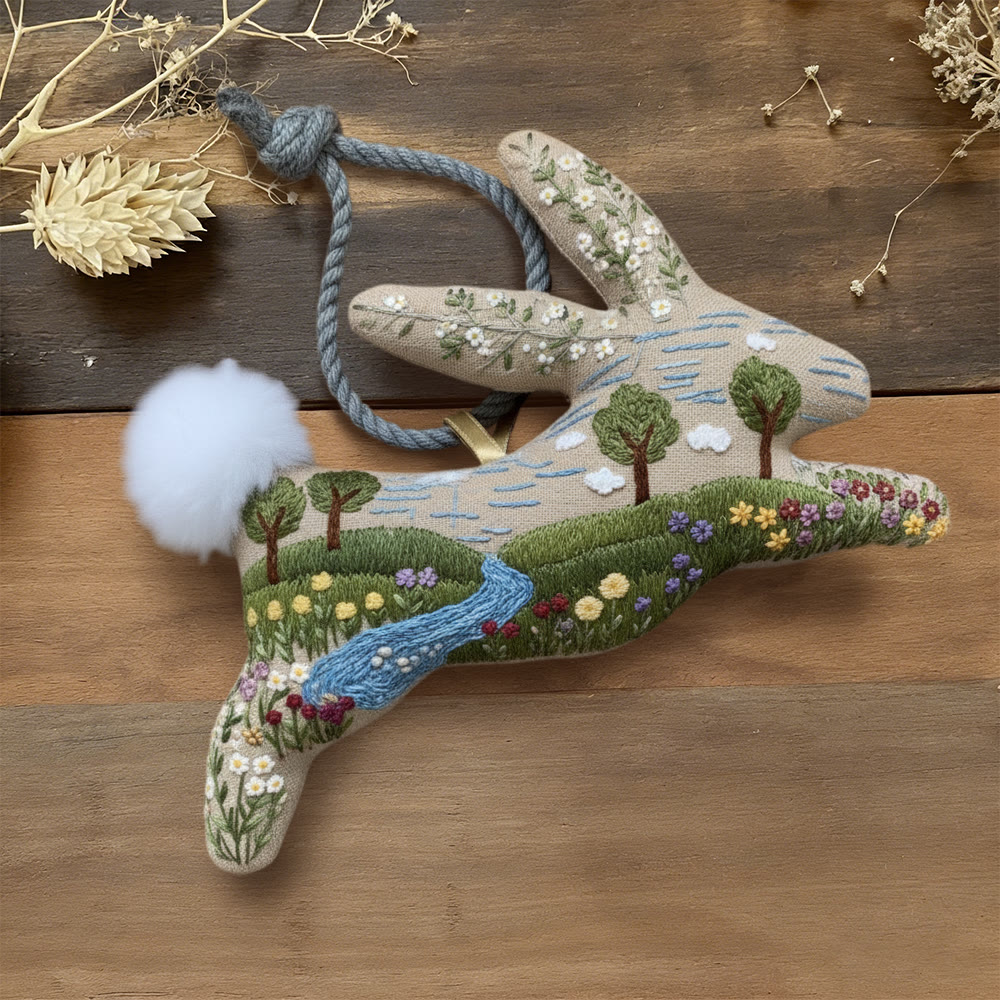 Rubbyoo Rabbit Embroidery Kit - Countryside View | Unique Landscape Art | Lovely Bunny Craft - 6 inches hoop kit - image 1