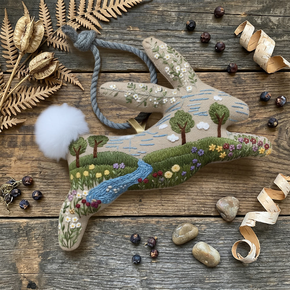 Rubbyoo Rabbit Embroidery Kit - Countryside View | Unique Landscape Art | Lovely Bunny Craft - image 6