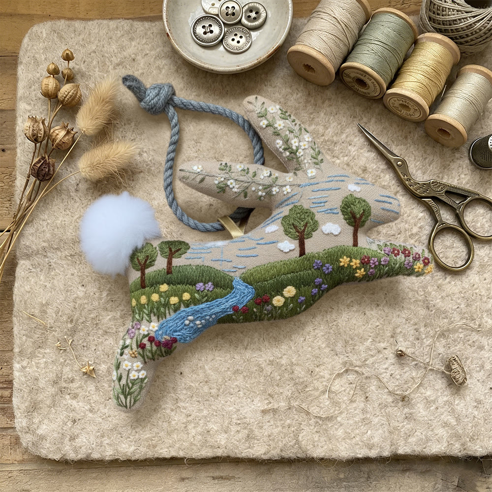 Rubbyoo Rabbit Embroidery Kit - Countryside View | Unique Landscape Art | Lovely Bunny Craft - image 5