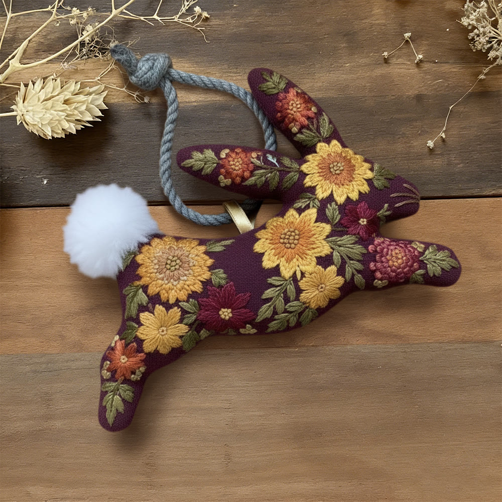 Rubbyoo Rabbit Embroidery Kit - Vibrant Flower | Creative Bunny Art | Nice Bagpack Ornament - 6 inches hoop kit - image 1