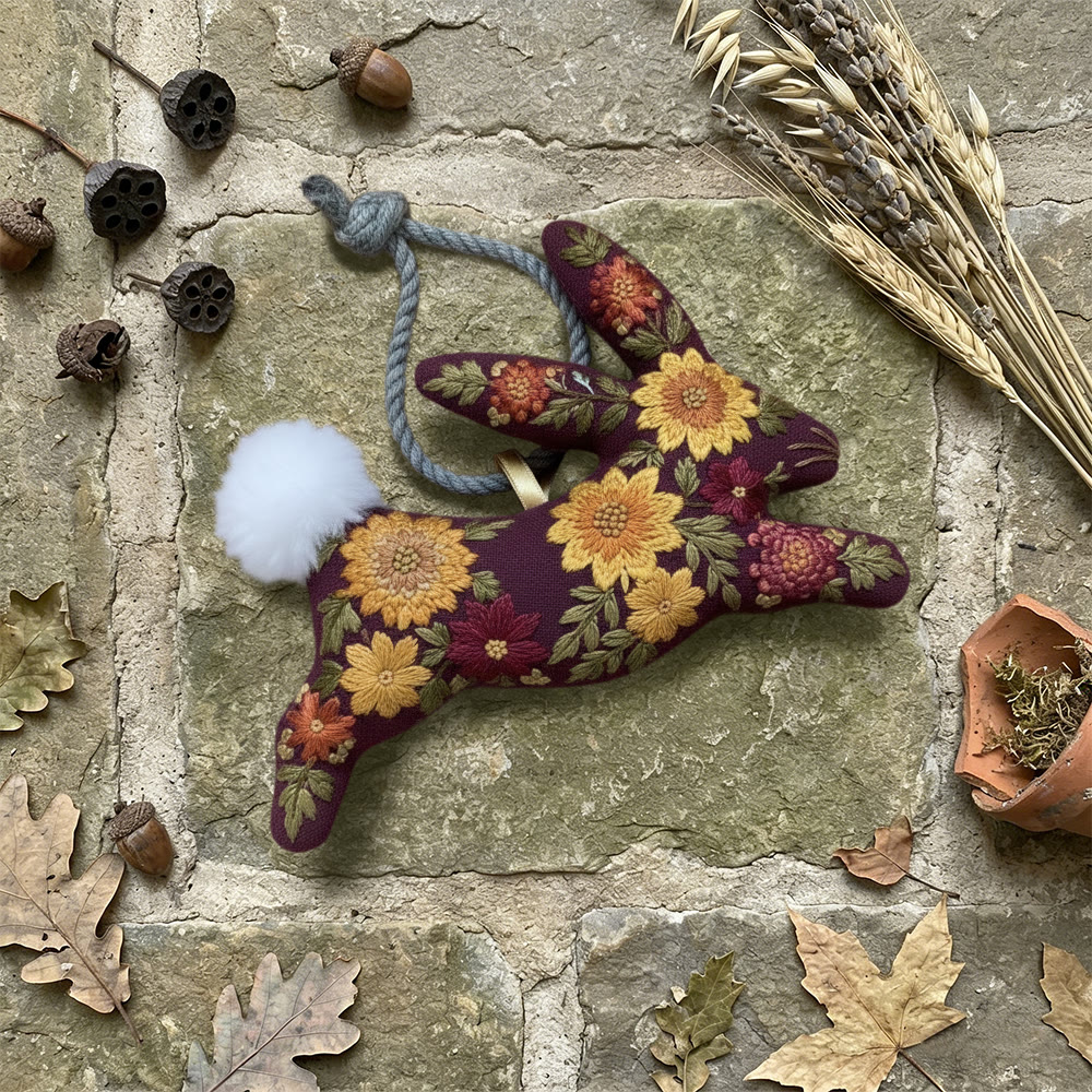 Rubbyoo Rabbit Embroidery Kit - Vibrant Flower | Creative Bunny Art | Nice Bagpack Ornament - image 4