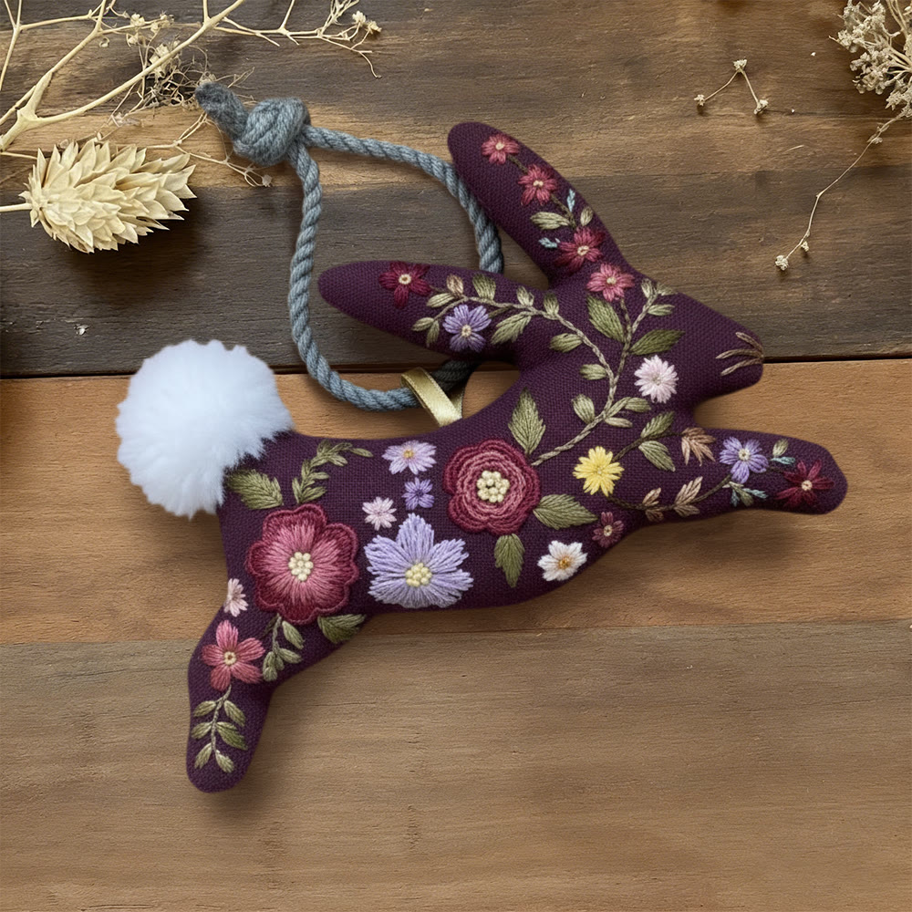 Rubbyoo Rabbit Embroidery Kit - Floral Bunny  | Gift For Her | Diy Holiday Decoration - 6 inches hoop kit - image 1