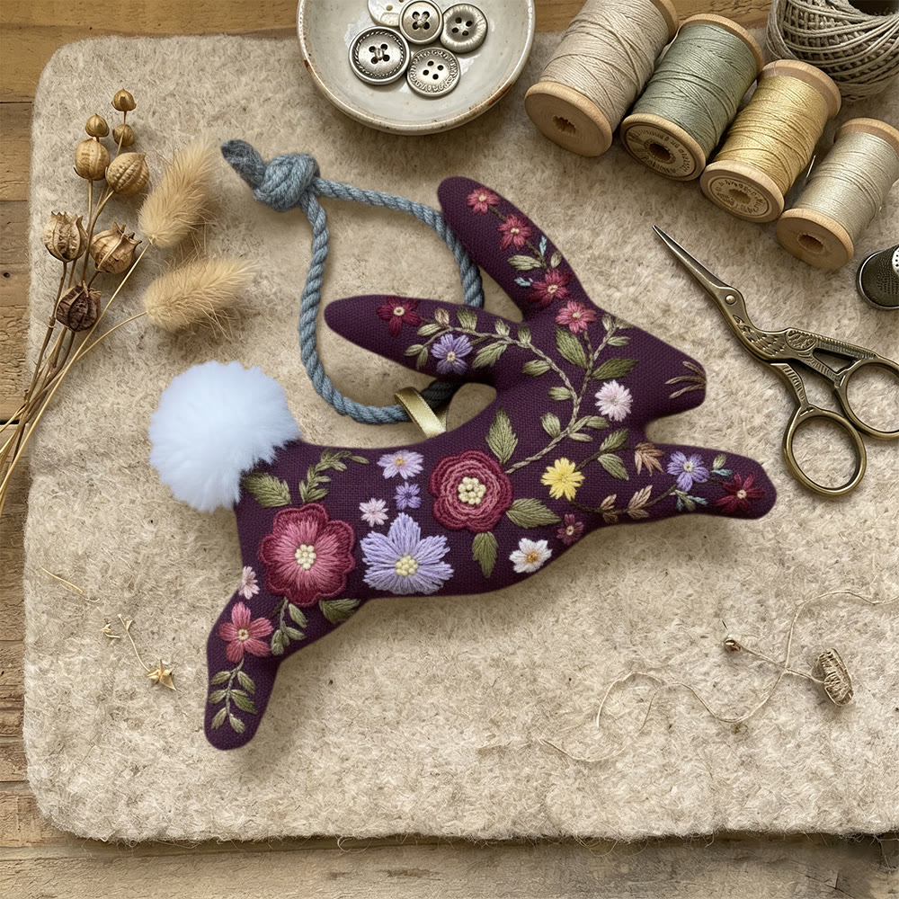 Rubbyoo Rabbit Embroidery Kit - Floral Bunny  | Gift For Her | Diy Holiday Decoration - image 2