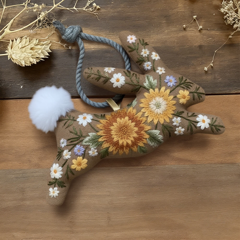 Rubbyoo Rabbit Embroidery Kit - Blooming Flowers | Unique Hanging Art | Lovely Handicraft For Mom - 6 inches hoop kit - image 1