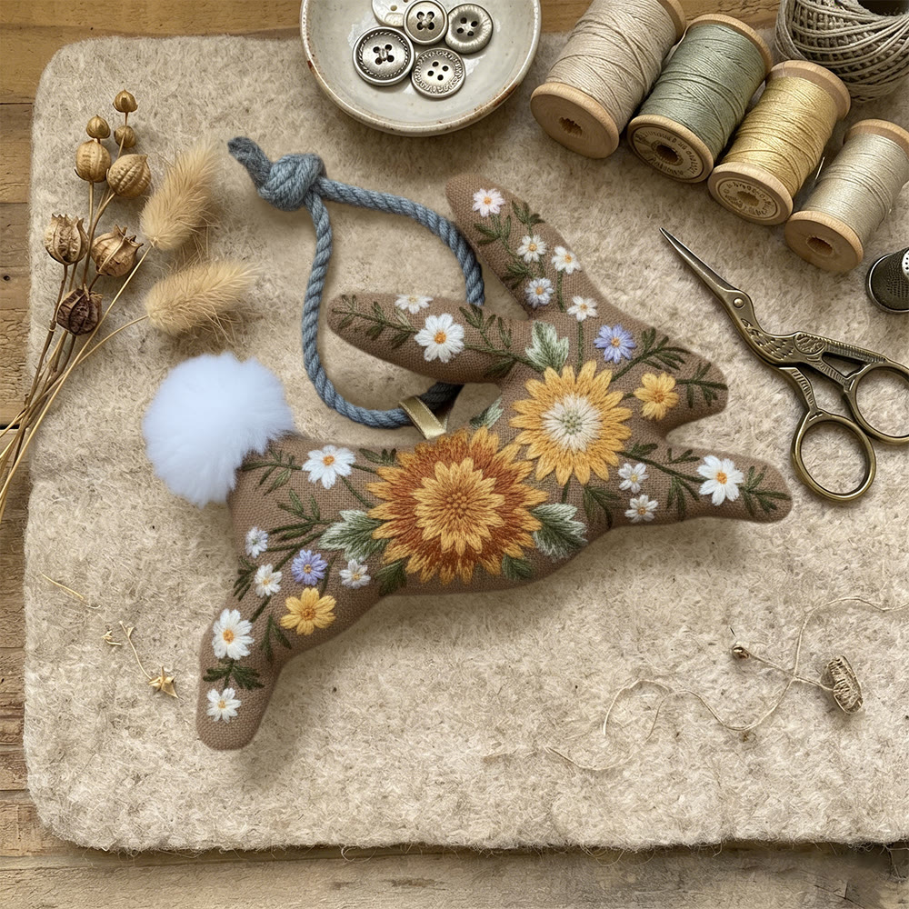 Rubbyoo Rabbit Embroidery Kit - Blooming Flowers | Unique Hanging Art | Lovely Handicraft For Mom - image 2