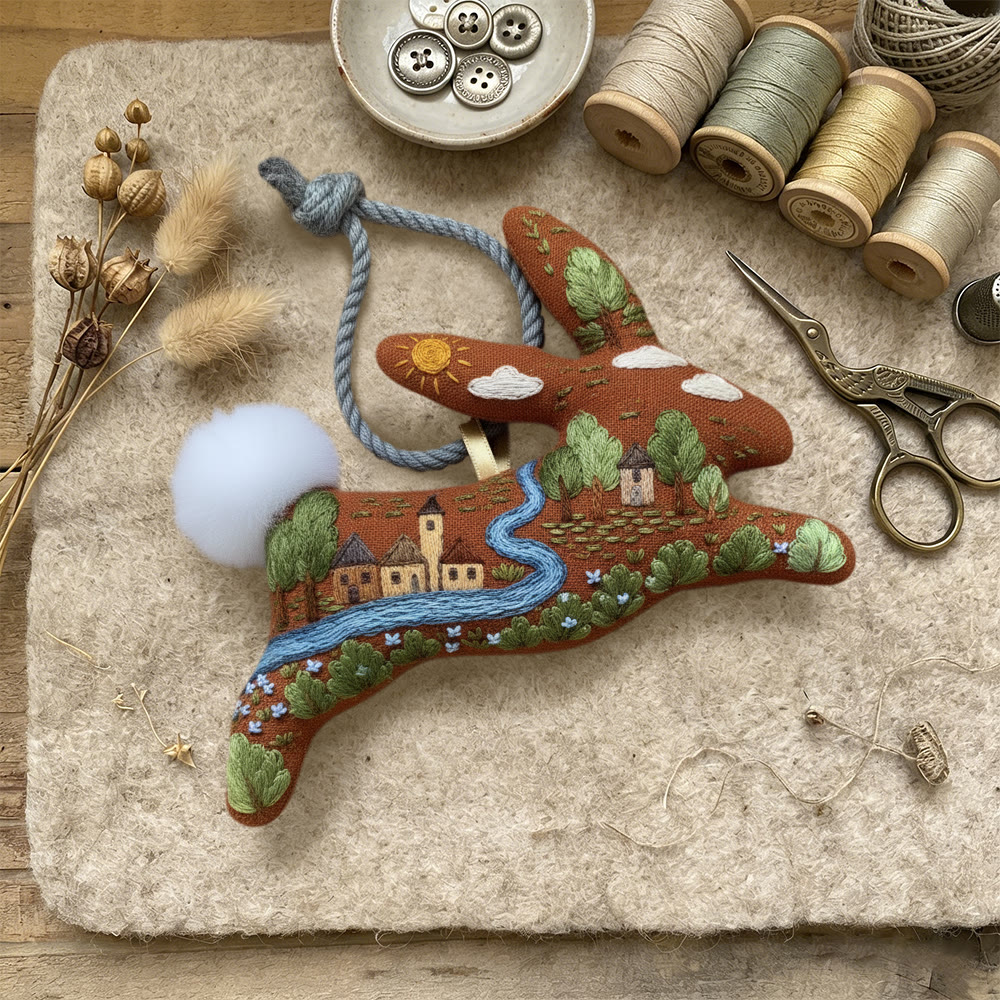 Rubbyoo Rabbit Embroidery Kit - Happy Town |  Diy Landscape Craft | Perfect Home Decor - image 2