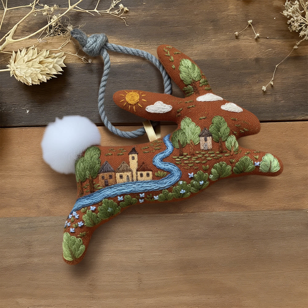 Rubbyoo Rabbit Embroidery Kit - Happy Town |  Diy Landscape Craft | Perfect Home Decor - 6 inches hoop kit - image 1