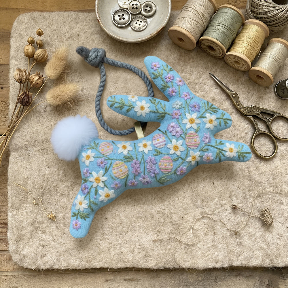 Rubbyoo Rabbit Embroidery Kit - Floral Eggs | Ester Handmade Craft | Nice Hanging Ornament - image 2