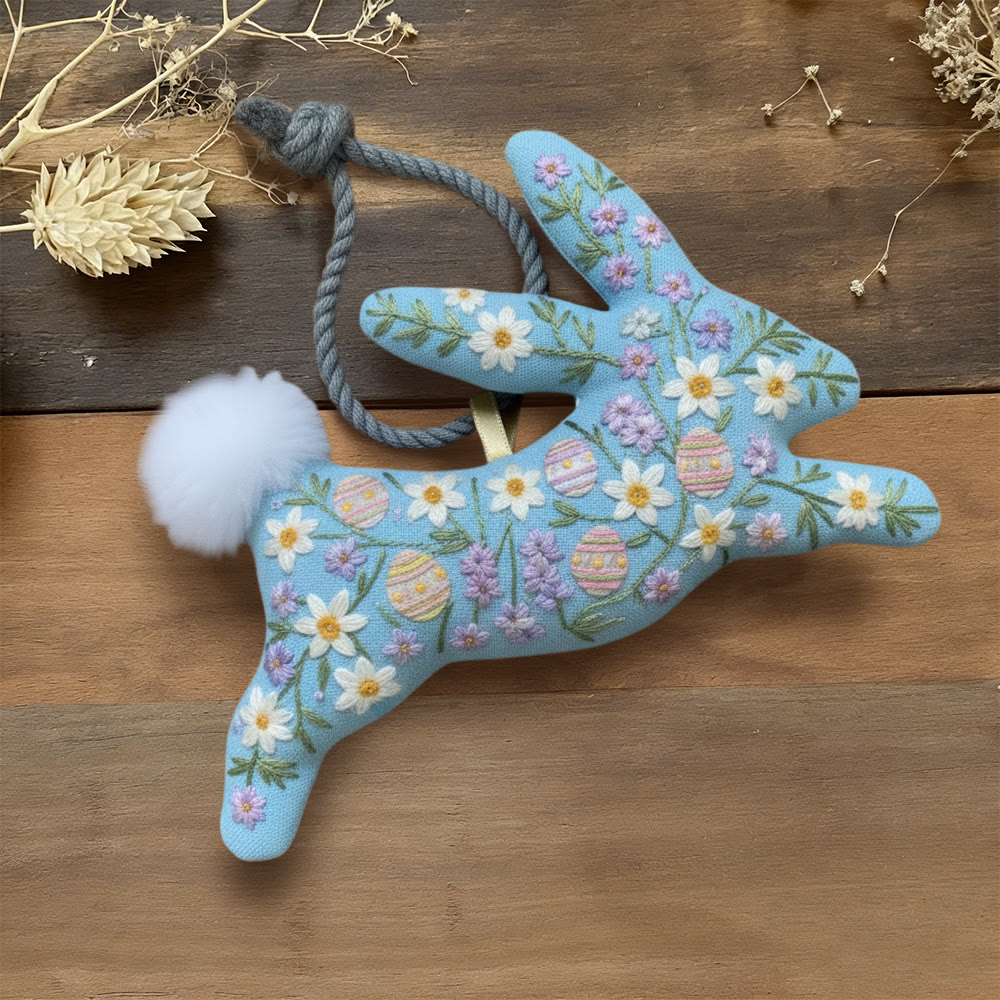 Rubbyoo Rabbit Embroidery Kit - Floral Eggs | Ester Handmade Craft | Nice Hanging Ornament - 6 inches hoop kit - image 1
