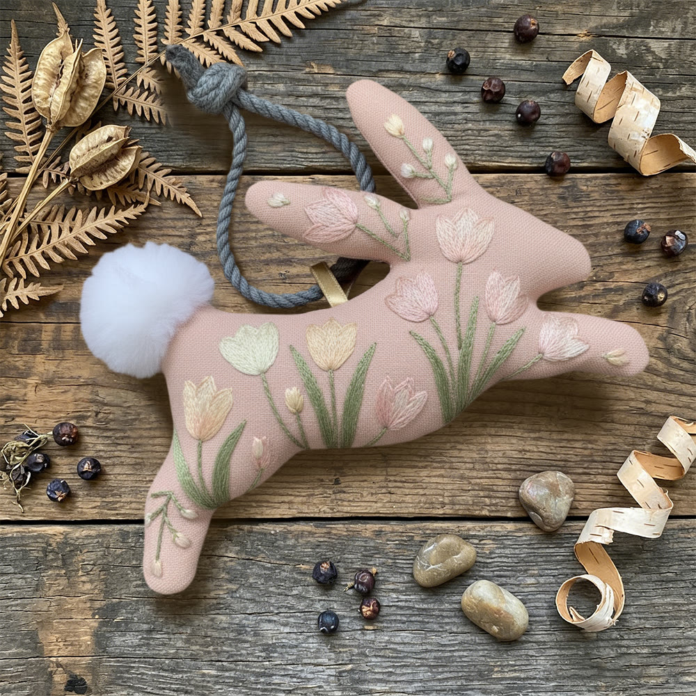 Rubbyoo Rabbit Embroidery Kit - Pink Tulips | Unique Flower Artwork | Gift For Her  - image 2