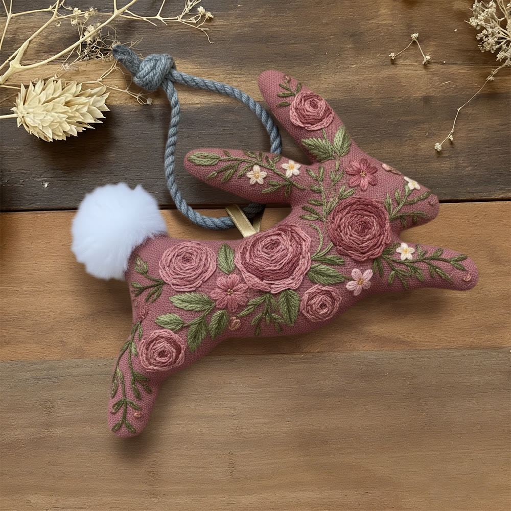 Rubbyoo Rabbit Embroidery Kit - Romantic Flowers | Unique Floral Art  | Gift For Mom - 6 inches hoop kit - image 1