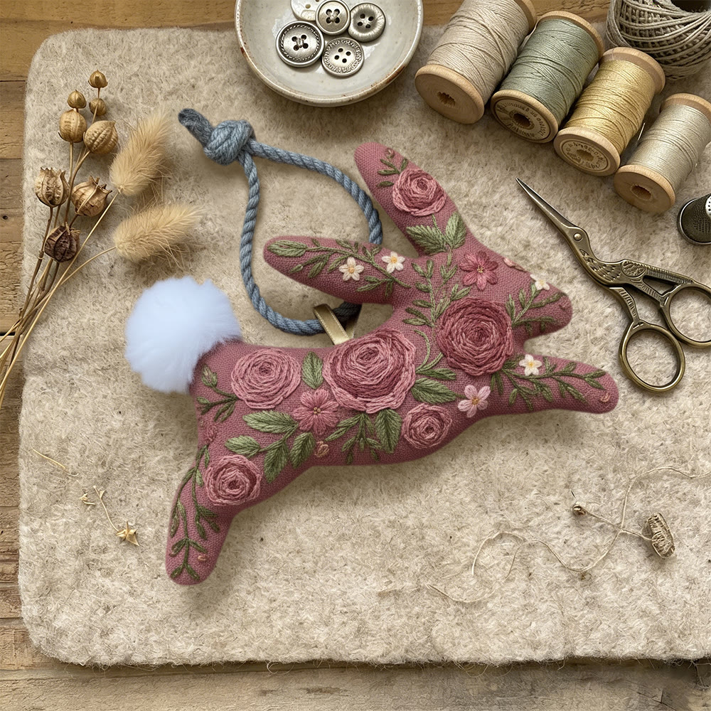 Rubbyoo Rabbit Embroidery Kit - Romantic Flowers | Unique Floral Art  | Gift For Mom - image 2