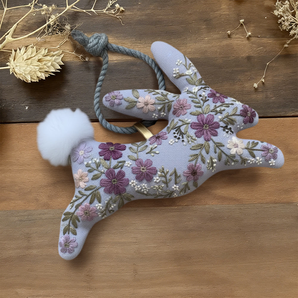 Rubbyoo Rabbit Embroidery Kit - Floral Bunny | Nice Easter Gift | Creative Handmade Craft - 6 inches hoop kit - image 1