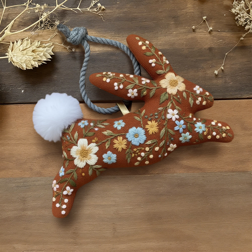 Rubbyoo Rabbit Embroidery Kit - Blooming Wildflowers | Easter Bunny Art | Gift For Crafters - 6 inches hoop kit - image 1