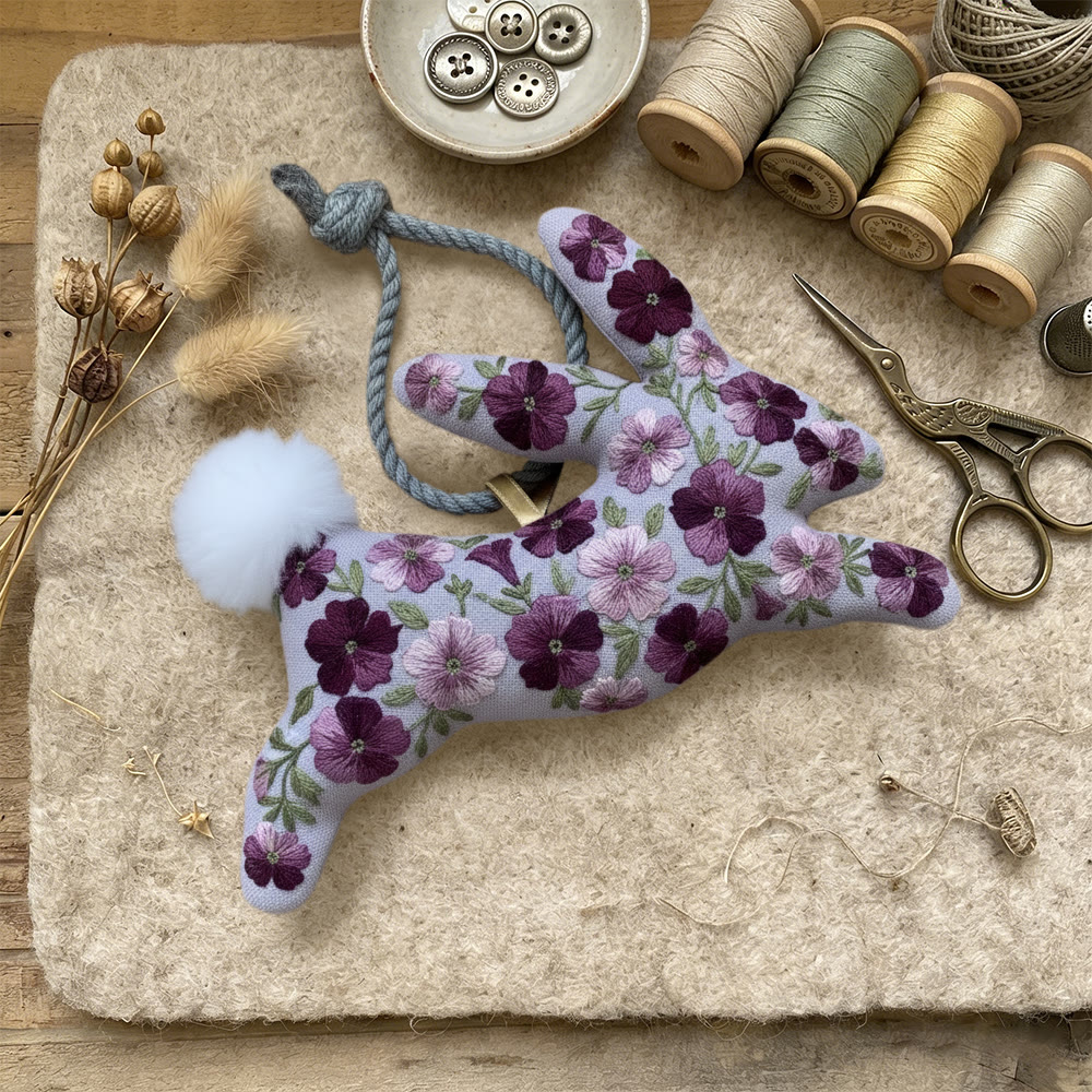 Rubbyoo Rabbit Embroidery Kit - Purple Charming | Cute Gift For Her | Handmade Hanging Decor - image 2