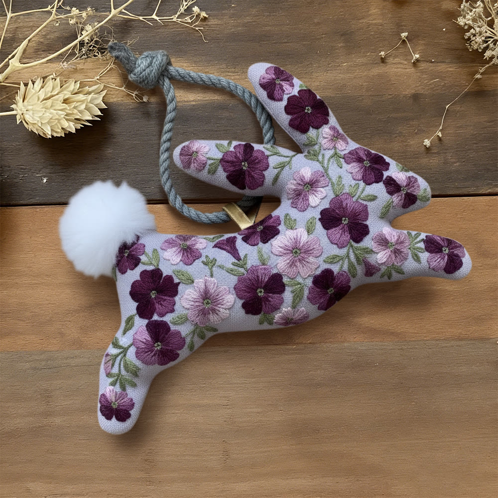 Rubbyoo Rabbit Embroidery Kit - Purple Charming | Cute Gift For Her | Handmade Hanging Decor - 6 inches hoop kit - image 1