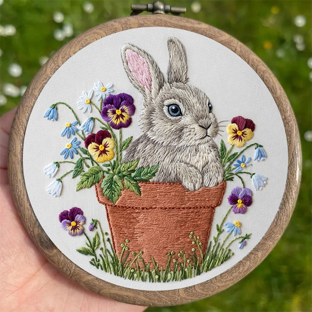 Rubbyoo Embroidery Kit - Rabbit With Flowerpot |  Embroidery Animal Design | Handmade Home Decor - image 2