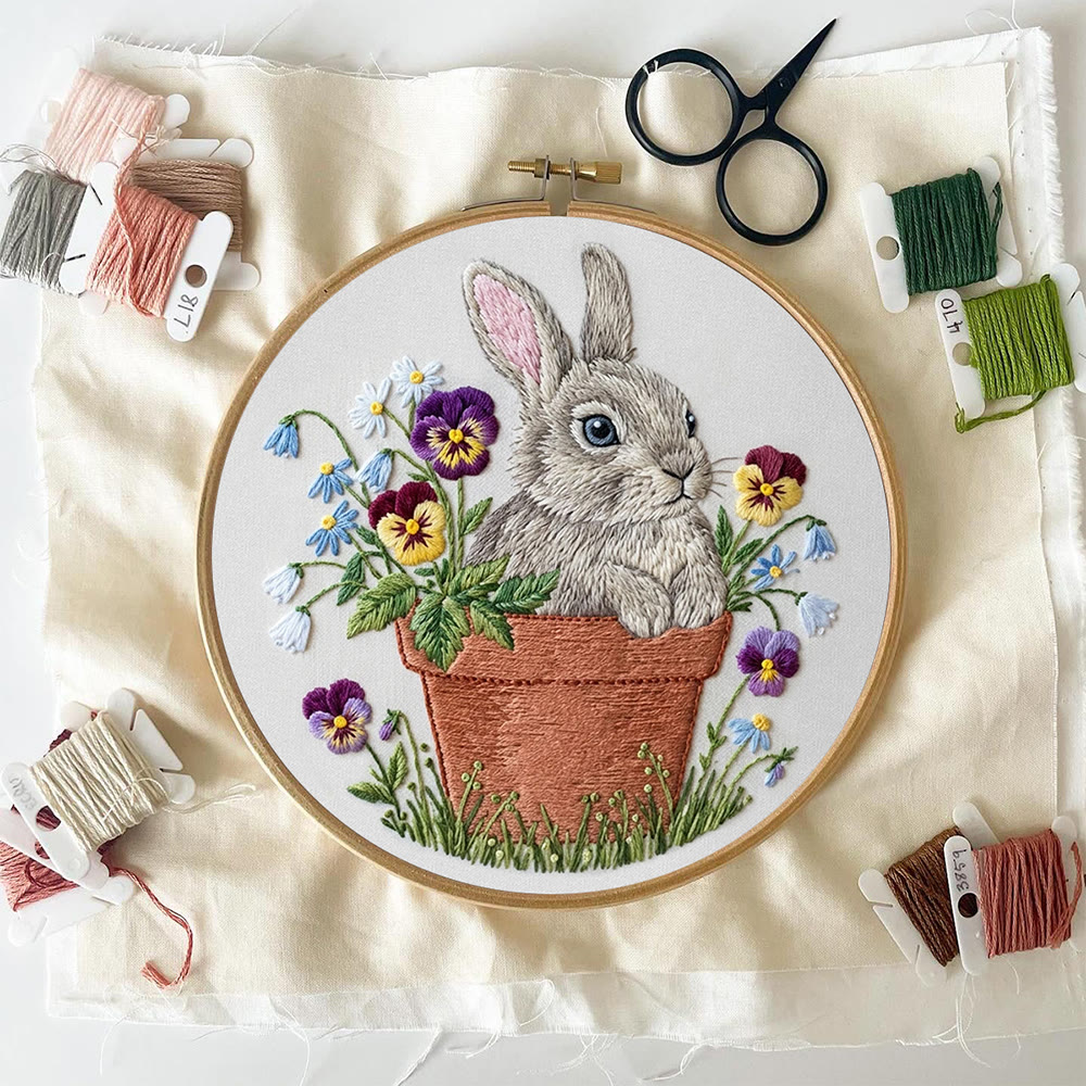 Rubbyoo Embroidery Kit - Rabbit With Flowerpot |  Embroidery Animal Design | Handmade Home Decor - image 7
