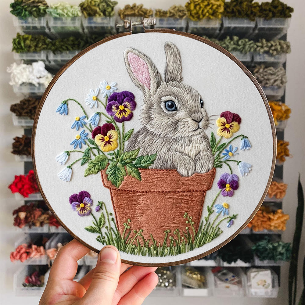 Rubbyoo Embroidery Kit - Rabbit With Flowerpot |  Embroidery Animal Design | Handmade Home Decor - image 6