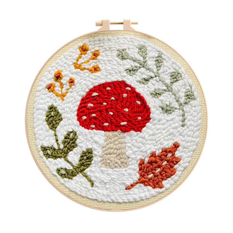 Autumn Red Mushroom Punch Needle Kit - Beginner-friendly Craft | Seasonal Decor Highlight - 8 inch Hoop Kit - image 1