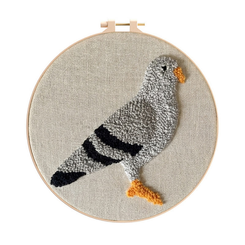 Grey Pigeon Portrait Punch Needle Kit - Simple Handwork | Minimalist Home Accent - 8 inch Hoop Kit - image 1