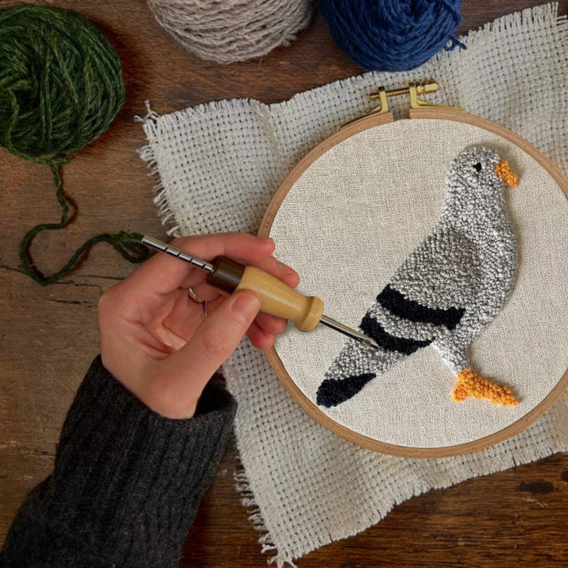 Grey Pigeon Portrait Punch Needle Kit - Simple Handwork | Minimalist Home Accent - image 3