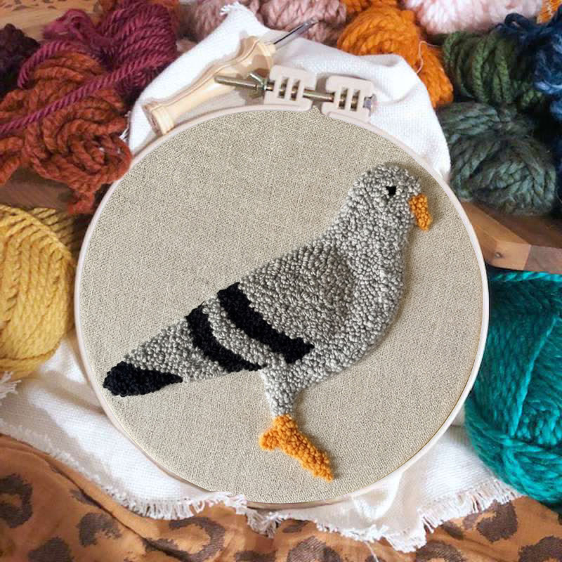 Grey Pigeon Portrait Punch Needle Kit - Simple Handwork | Minimalist Home Accent - image 2