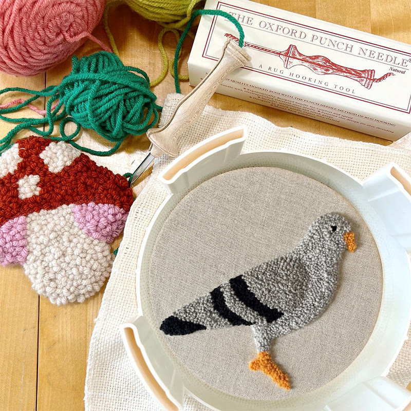 Grey Pigeon Portrait Punch Needle Kit - Simple Handwork | Minimalist Home Accent - image 10